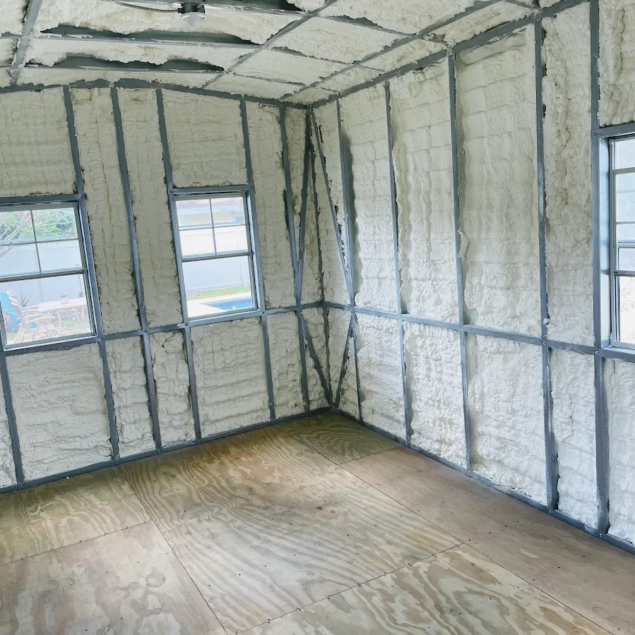 Closed-cell spray foam insulation applied to wall cavities in a residential project in Airway Heights
